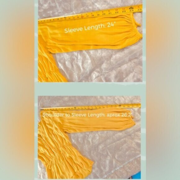 Bahamas Bohemian Tuscany Yellow Bishop Tie front Peplum Blouse- XS (looser fit) - Picture 10 of 16